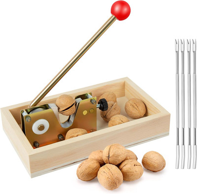 Nutcracker Tool Heavy Duty Nut Cracker with Wooden Base Adjustable Nut Tongs Man