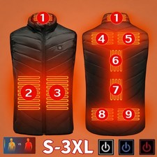 9 Zone Electric Heated Vest Jacket 3 Level USB Charging Body Warmer Clothing 3XL