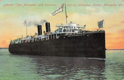  SS Pere Marquette 18 Lake Michigan Train Railroad Ferry Ship Vtg Postcard J61