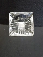 VTG Square Clear Glass Ashtray Cigarette 3.5” Ribbed Sides 4 Slots Art Deco