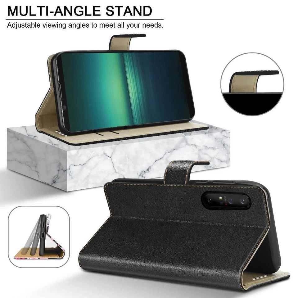 Para Sony Xperia 1 10 VI IV 5 III L4 XZ XA2 Estuche Cuero Billetera Abatible Teléfono Cubierta Foto 3 de 4