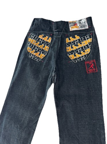 Pelle Pelle Embroidered Baggy Denim Jeans Y2K Teen Boys Size 18 Hip Hop - Picture 9 of 13