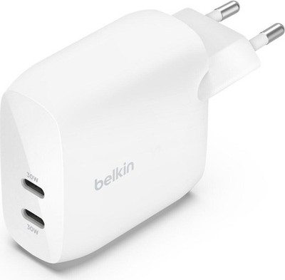 Belkin BoostCharge Dual USB-C GaN Ladegerät 60W Wandladegerät PD Weiß
