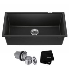 Undermount Granite Composite 32 In. Single Basin Kitchen Sink Kit in Black