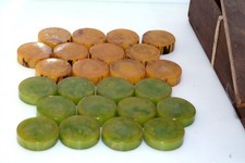 Vtg Bakelite Catalin Game Chips Marbled Green & Butterscotch 24 Checkers 205 gr