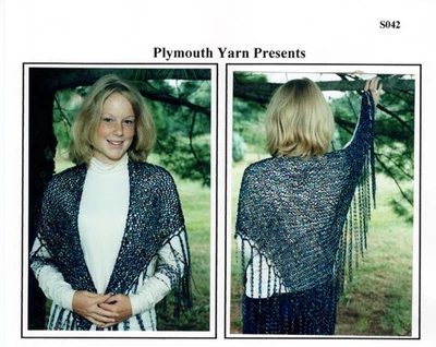 Plymouth Knitting Pattern S042 Eros Ladder Ribbon Yarn faux Beaded Shawl - Easy - Image 1 of 2