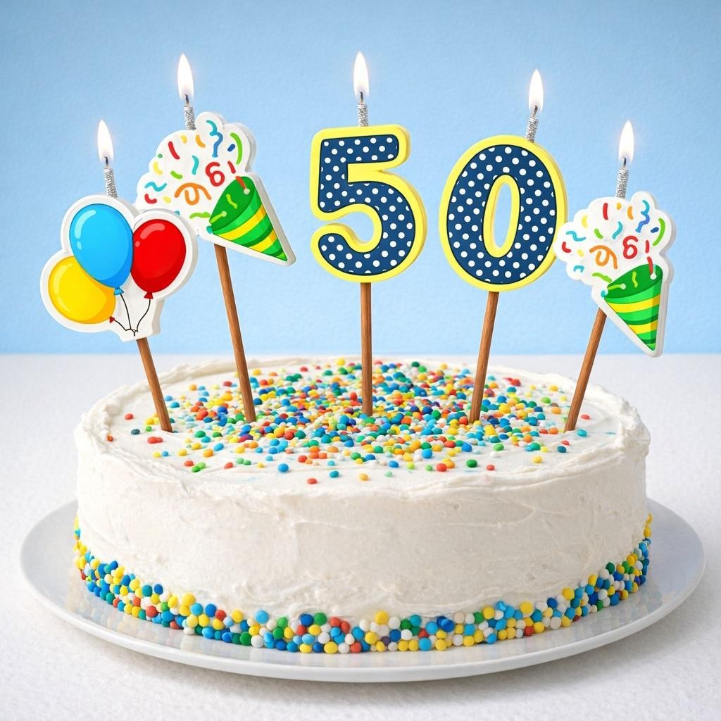 50th Milestone Candles Happy Birthday Age Number Cake Topper Party Decoration