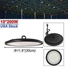 10 Pack 200W Round Led SHop Lights With US Plug High Ceiling Light Fixture 6500K