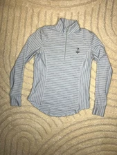 Women's S In Town Golf Zero Restriction 1/4 zip Pullover Mock Neck Gray Striped