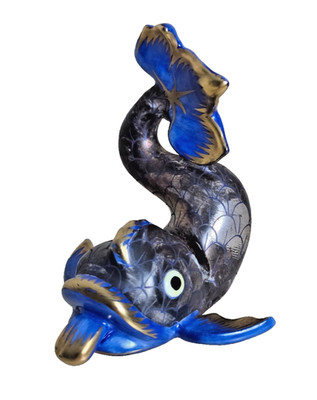 Rare Herend Koi Fish Hand Painted Blue Gold Porcelain Hungary