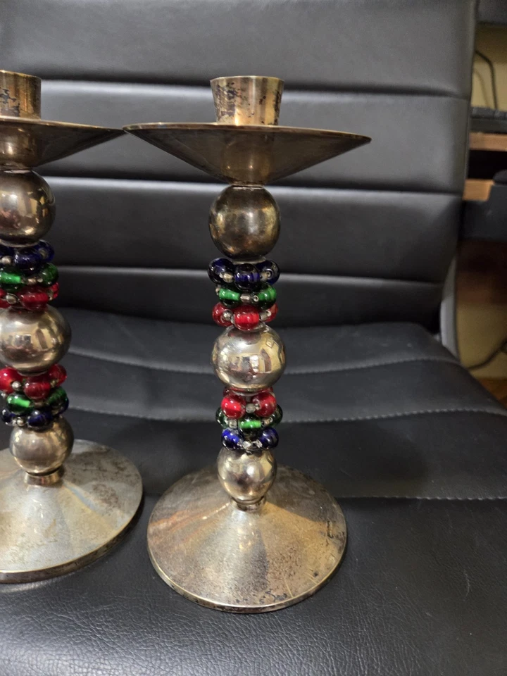 Par (2) Juego de candelabros de vidrio con cuentas de murano único TJ MAXX de 8" Foto 2 de 4