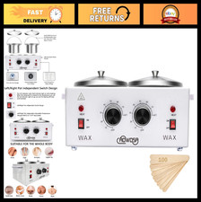 Double Pot Wax Warmer Kit for Hair Removal - Adjustable Temp, 50 Wax Sticks, Spa