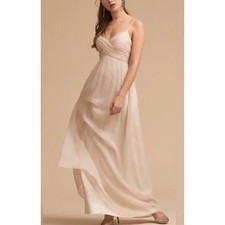 Anthro BHLDN Brigitte Pleated Chiffon Maxi Dress Size XL Ivory Formal Romantic
