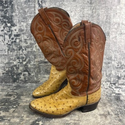 Dan Post Mens 10 D Western Boots Ostrich Skin Quill Bumps Brown Tan Leather