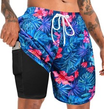 Men 7 Inch Compression Liner Swim Trunks Quick Dry Beach Swimming Board Shorts