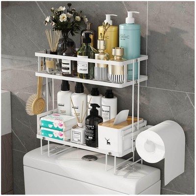 2-Tier Over Toilet Storage Shelf with 2 Hooks