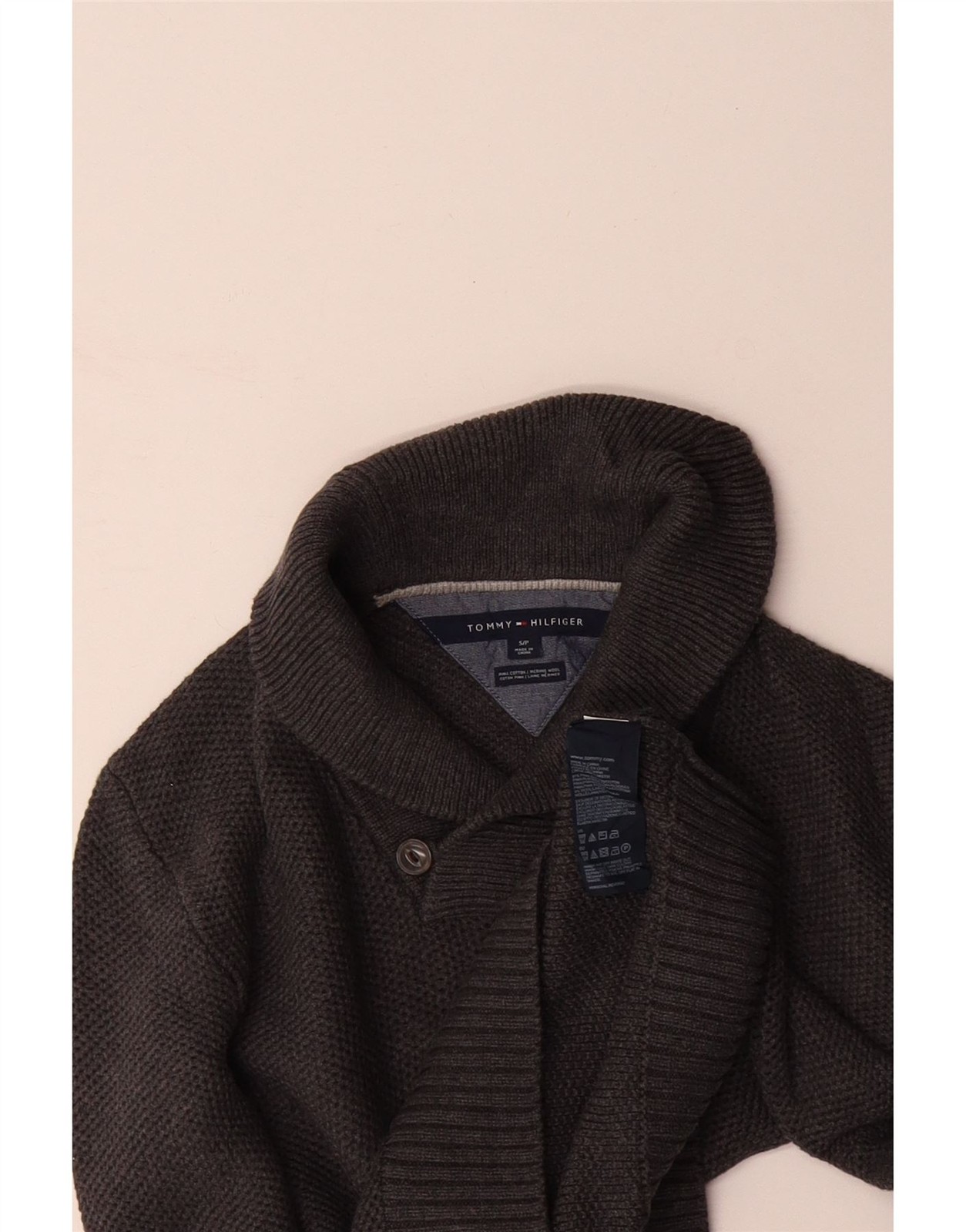 TOMMY HILFIGER Mens Shawl Neck Jumper Sweater Small Grey Cotton DJ25 thumbnail 3