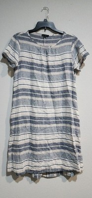 OVS Sz IT 42 US  M Eur 38 Blue Stiped  Linen Blend Short Summer Dress