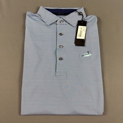 Greyson Golf Shirt Polo Chest Logo Saranac Striped Large Falcon NWT MSRP $118