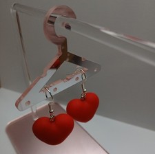 RED heart dangly handmade earrings French Hook NEW LOVE Valentine Prom Wedding