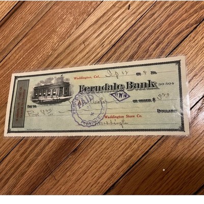 Vintage 1914 Ferndale Bank Check Waddington Store Co California Wells Fargo