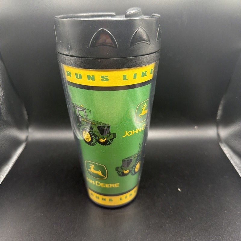 John Deere Green Travel Mug Tumbler with Black Flip Lid, Agriculture Theme