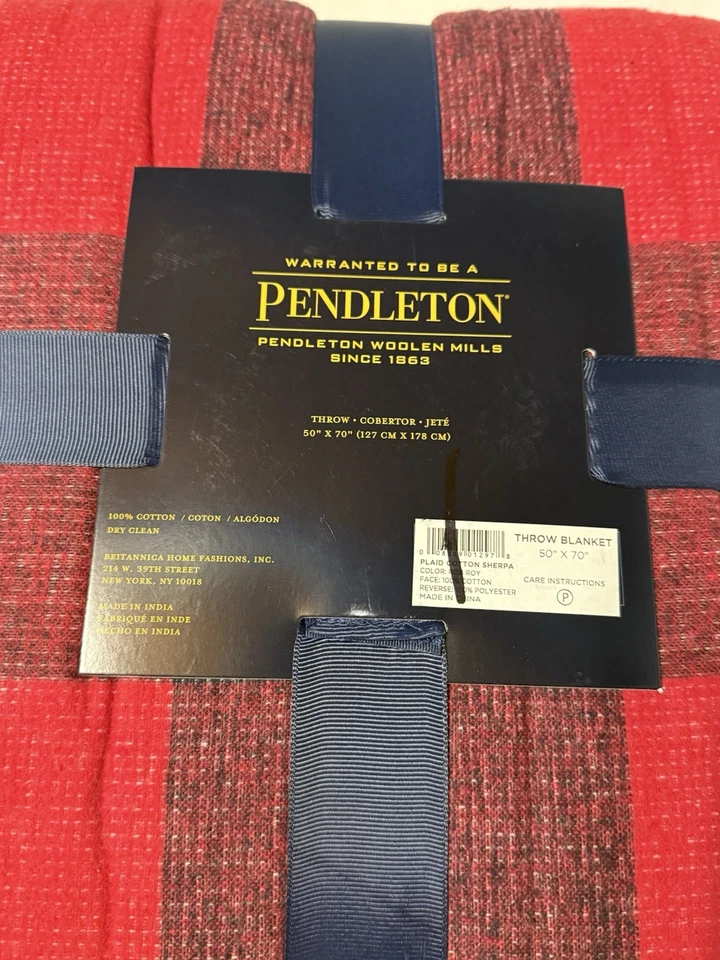 NWT Pendleton Throw Blanket Buffalo Check Plaid Red Black Plush Sherpa 50"x70" - Image 3 of 4
