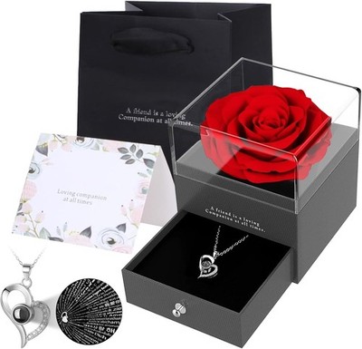 Zynxel Ewige Echte Rose mit Herz Halskette, konservierter Rosenschmuck, echte
