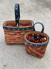 Antique Primitive AMERICANA COUNTRY Wall Pocket Basket + Egg Gather SET  ❤️sj17j