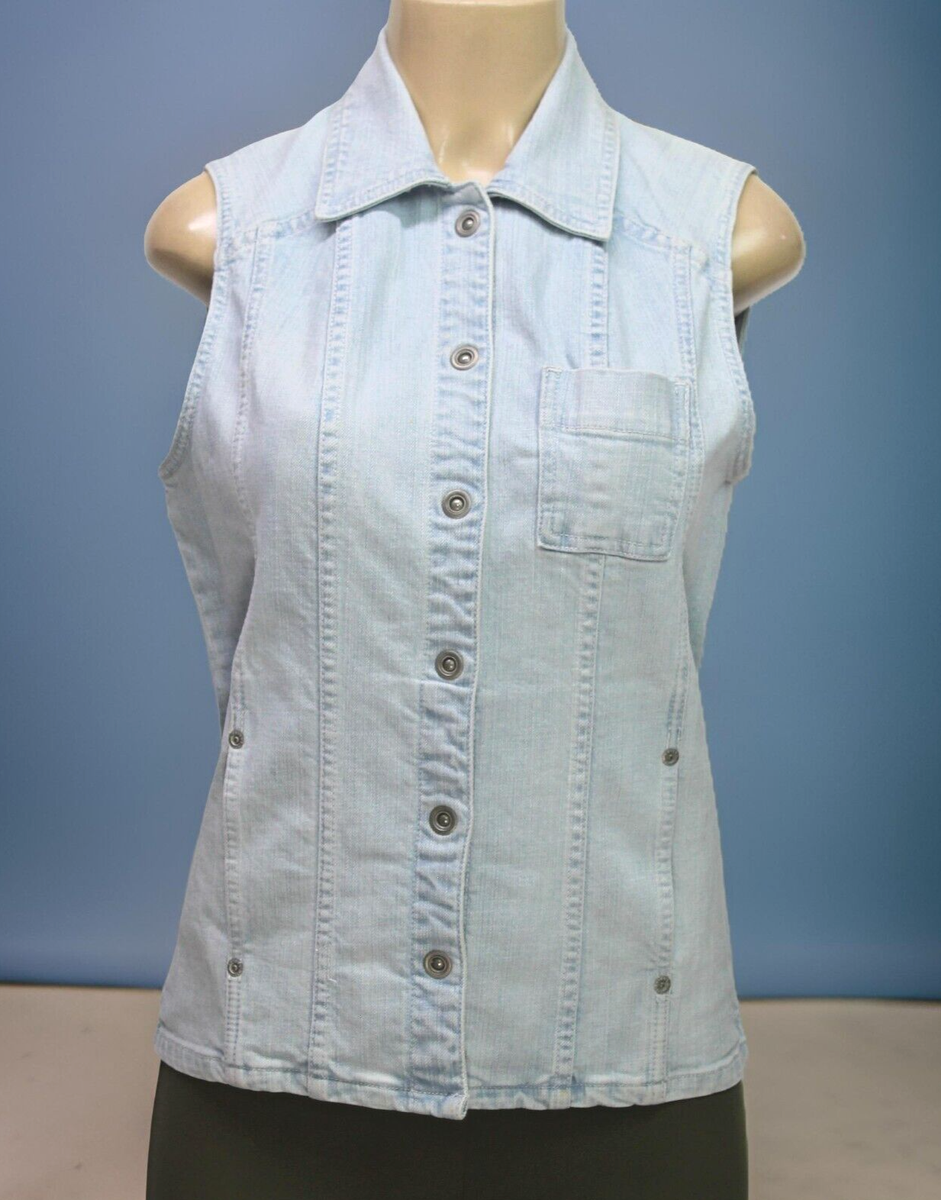 Veste En Jean Femme Chico's Platinum - Taille 1 (M) - Bleu Délavé Foncé - Fermeture Pression - Occasion