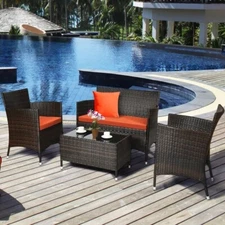 4 - Person Outdoor Patio Seating Group with Cushions Orange or Blue