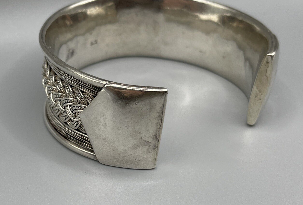 Unsigned Handmade Large Sterling Silver Cuff Brac… - image 9