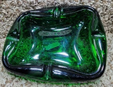 Vintage 4 rest Green Heavy Glass Ashtray MCM Freeform Design 6" x 5"