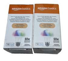 2 PACK Amazon Basics Smart A19 LED Bulb 60w 800 Lum Color Changing Alexa Only