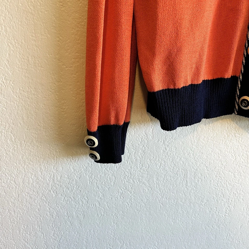 ST.JOHN Women's Knit Orange White Cream Trim Gold Accent Zip Jacket Sz M Vintage - Image 2 of 4