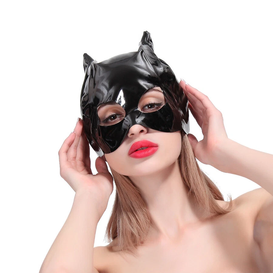Cat Face Mask Cosplay Pointy Ear Costume Bright Patent Leather Fancy Props Toys - Image 2 of 4