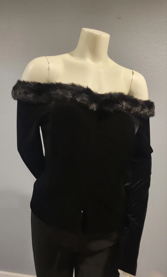 Terciopelo Off The Shoulder vintage con cuello de piel de Y2K grunge estilo gótico XL Foto 2 de 4