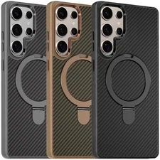 For Galaxy S25 Ultra/S25+/S25 Case Carbon Fibre Design Magnetic Ring Stand Cover