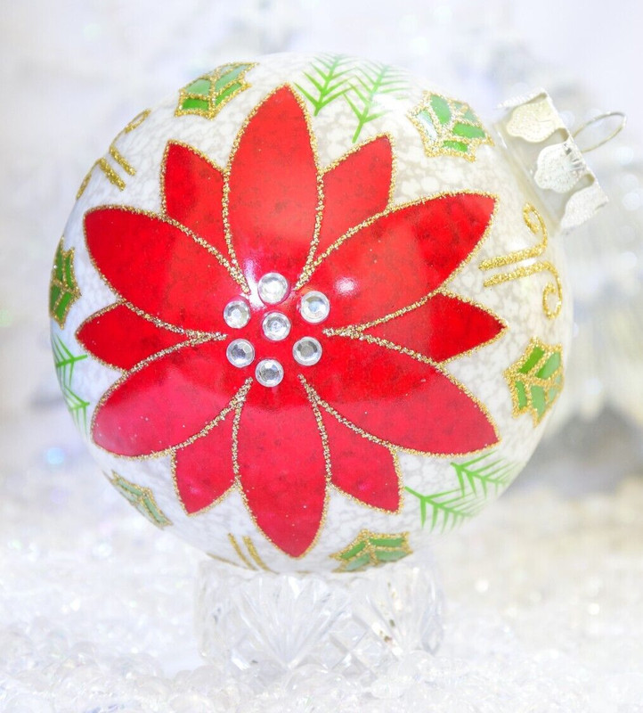 Large Glass Poinsettia Christmas Ornament