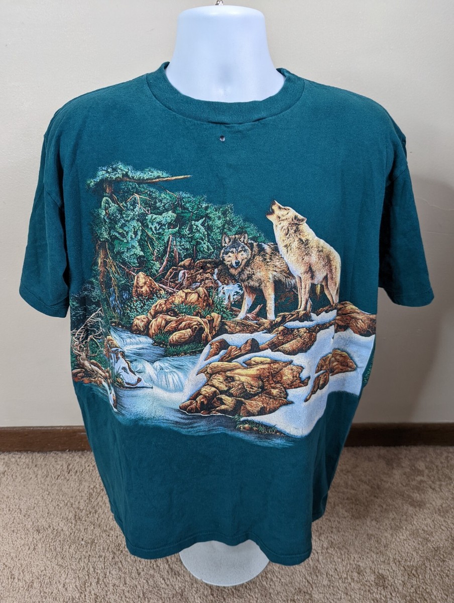 トップス WOLVERS Vintage 90s Wolves All Over Print Shirt Single Stitch Double Sided