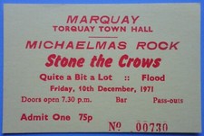 Stone The Crows Concert Ticket Dec 10, 1971  Town Hall, Torquay, Devon, England