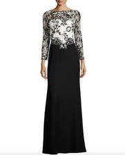 TADASHI SHOJI TWO TONE LACE CREPE BLACK GOWN DRESS sz 8