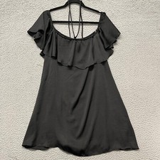 Noa Elle Dress Womens M Black Satin Off The Shoulder Minimal Little Black Dress