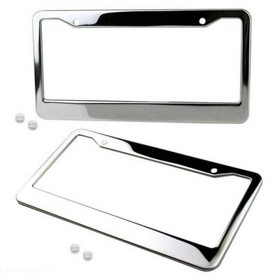 2 X Stainless Steel License Plate Frame Tag Cover + Screw Cap Accessories