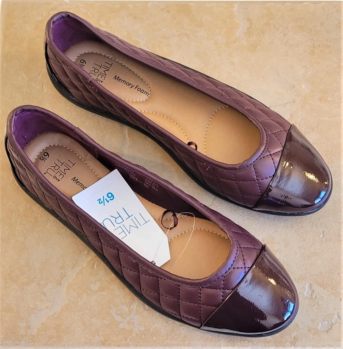 Time Tru Women s Quilted Ballet Flats Size 6.5 Burgundy Red Wine