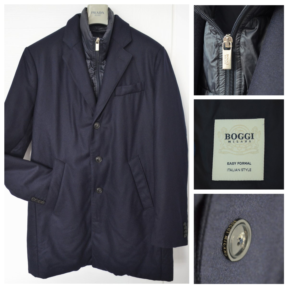 BOGGI MILANO Padded Wool Thermore Jacket Sport Coat Bib Suede Logo