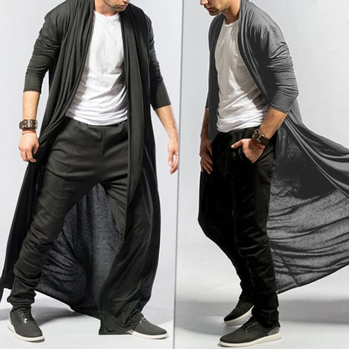 Full Length Adult Mens Baggy Casual Coat Cape Loose Long Cardigan Cloak Tops - Picture 6 of 13