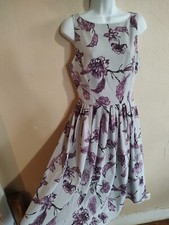 Gray Purple Floral Chiffon Pleated Vntg Inspired Dress SZ Small Medium BB Dakota