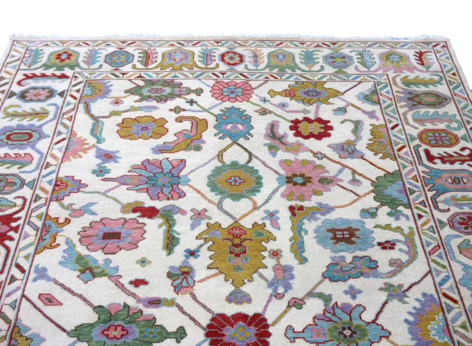 Alfombra oriental de lana anudada a mano 8X11 marfil Oushak (7'10" x 10'7") Foto 2 de 4