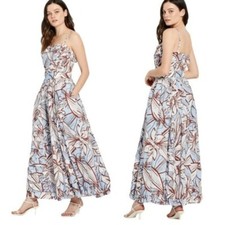 NICHOLAS Julie Cotton Floral Midi Dress Ruffle Detail Blue Size 2 retail $475